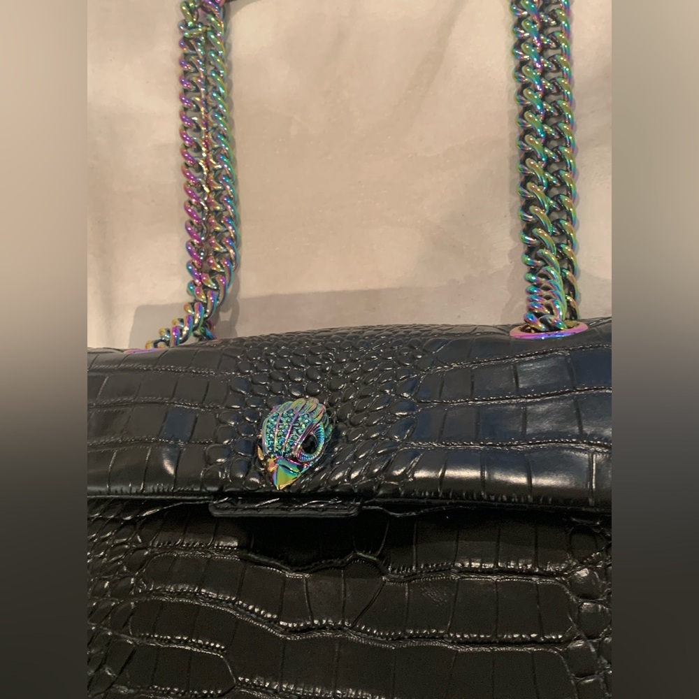 Kurt Geiger London Black Croc Embossed Leather Shoulder bag with Metallic Strap - Picture 3 of 9